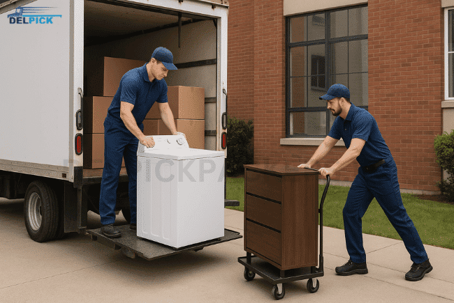 Modern moving equipment being used for shifting