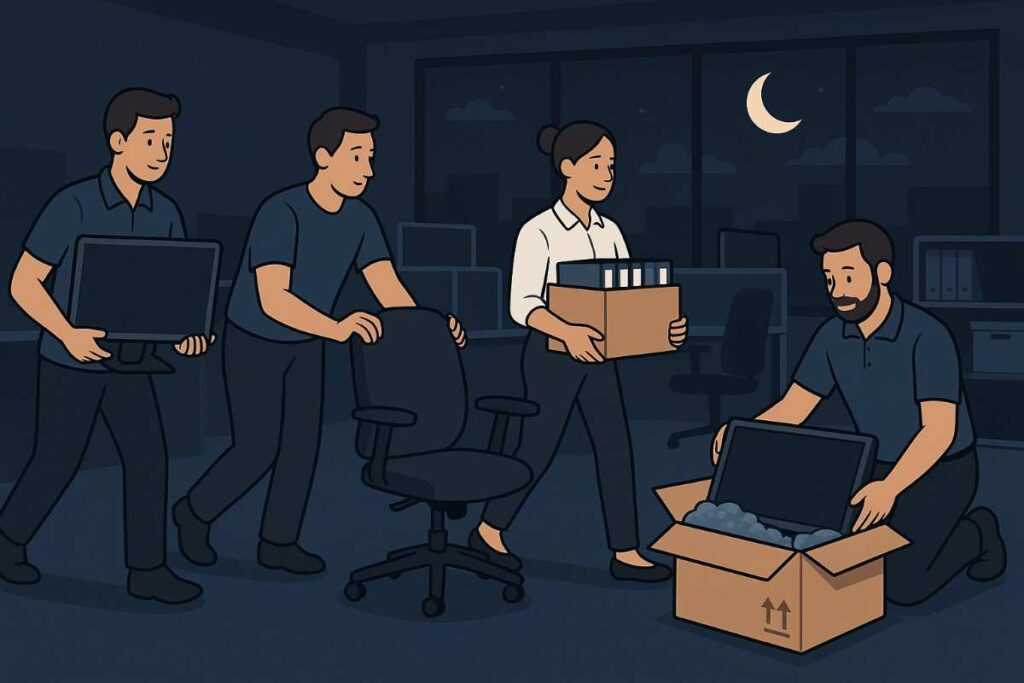 Delpick crew relocating office equipment and IT setup in Chandigarh.