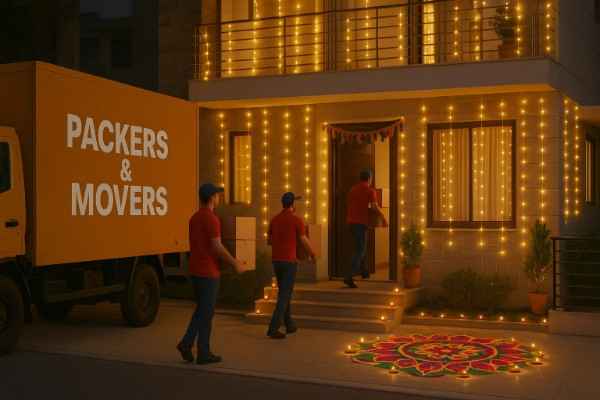 Packers and movers in Chandigarh loading goods for relocation during Diwali festival
