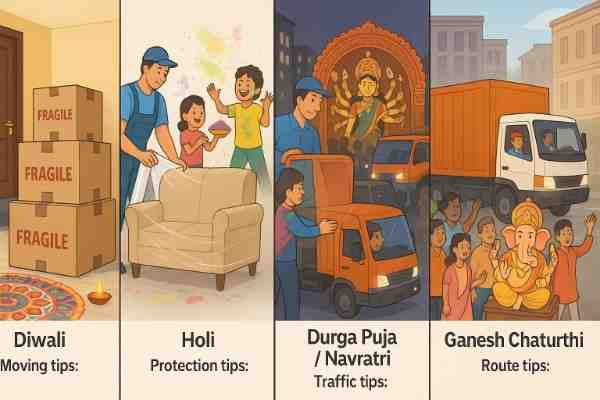 Festival-specific moving tips for Diwali, Holi, Durga Puja, and Ganesh Chaturthi by packers and movers in Chandigarh